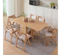 Extendable Wooden Drop Leaf Dining Table Set with 6 Chairs - Space-Saving, Stylish Design for Kitchen, Dining Room, Living Room & Restaurant Use - Perfect for Family Gatherings