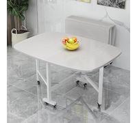 Extendable Wooden Folding Dining Table - Space-Saving Rectangular Drop Leaf Design Round Edge Moveable Kitchen Desk for Living Room & Dining Room Use