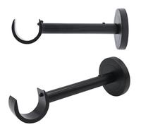 Extended Curtain Rod Brackets for Wall - Black 1 Inch Curtain Rod Holders, Extended 5 Inch Projection, Wall Mount with Hardware, Set of 2