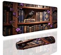 Extended Gaming Mouse Pad 31.5 x11.8 inch, Large Non-Slip Rubber Desk Mat for Gamers, Waterproof Smooth Surface for Precise Mouse Control, Washable Computer Keyboard Pad (Gothic Crow Library)
