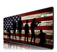 Extended Gaming Mouse Pad and Coaster, Large Non-Slip Rubber Base Mousepad with Stitched Edges, Waterproof Mouse Mat Desk Pad for Work, Game, Office, Home -American Flag American Soldier Military