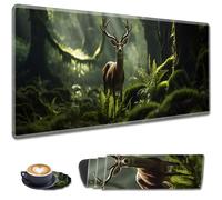 Extended Gaming Mouse Pad with Stitched Edges, Large Anti-Slip Mouse Pad (31.5x11.8 Inches) Desk Pad Keyboard Pad + Coaster for Work/Gamer/Home, Deer in The Forest