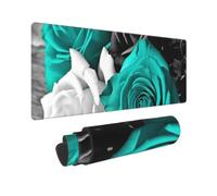 Extended Gaming Mousepad Non-Slip Large Mouse Pad with Stitched Edges | Black White Teal Gray Rose Flowers Keyboard Desk Pad Mat For Gaming, Office And Home Office Desk Protector 12x31.5in