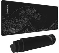 Extended Large Anime Black Mouse Pad The Great Wave off Kanagawa Painting Big Gaming Keyboard Mat XXL Non-Slip Water-Resistant Rubber Base Full Desk Mousepad 3D Pattern