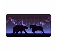 Extended Large Gaming Desk Mat, Blue Bulls vs Bears Stock Trading Non-Slip Rubber XXL Mouse Pad, Table Accessories for Office Decor Laptop Computer Keyboard Mouse Mat Mousepad, 35.4x15.7 in