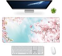 Extended Large Gaming Mouse Pad Dreamy Romantic Pink Sakura Butterflies XXL Size Keyboard Mouse Mat Desk Pad with Non Slip Rubber Base Stitched Edges Office Decor for Women Girls Men,35.4 x 15.7inch