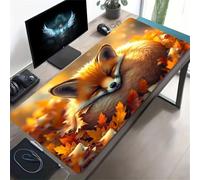 Extended Large Gaming Mouse Pad, Non-Slip Rubber Base Stitched Edge Big Desk Mat, Autumn Animals Foxes Desk Keyboard Mouse Mat for PC Laptop Home Office 35.4x11.8x0.08 inch