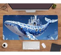 Extended Large Mouse Mat 23.6 x 11.8 x 0.08 inch, Animal Blue Whale Gaming Mouse Pad, with Non-Slip Base & Stitched Edges Big Size Gaming Mousepad, Desk Mat for Desktop and Keyboard