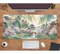 Extended Large Mouse Mat 23.6 x 11.8 x 0.12 inch, Green Mountains View Gaming Mouse Pad, with Non-Slip Base & Stitched Edges Big Size Gaming Mousepad, Desk Mat for Desktop and Keyboard