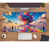 Extended Large Mouse Mat 27.6 x 15.8 x 0.08 inch, Rainbow Cloud Gaming Mouse Pad, with Non-Slip Base & Stitched Edges Big Size Gaming Mousepad, Desk Mat for Desktop and Keyboard