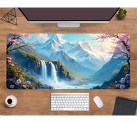 Extended Large Mouse Mat 31.5 x 11.8 x 0.12 inch, Snow Mountain River Gaming Mouse Pad, with Non-Slip Base & Stitched Edges Big Size Gaming Mousepad, Desk Mat for Desktop and Keyboard