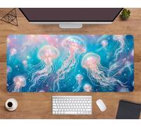 Extended Large Mouse Mat 31.5 x 15.8 x 0.08 inch, Anime Jellyfish Gaming Mouse Pad, with Non-Slip Base & Stitched Edges Big Size Gaming Mousepad, Desk Mat for Desktop and Keyboard