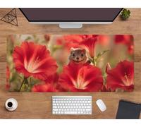Extended Large Mouse Mat 31.5 x 15.8 x 0.08 inch, Red Morning Glory Gaming Mouse Pad, with Non-Slip Base & Stitched Edges Big Size Gaming Mousepad, Desk Mat for Desktop and Keyboard