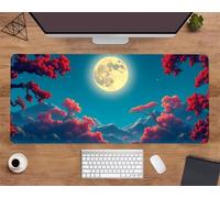 Extended Large Mouse Mat 31.5 x 15.8 x 0.12 inch, Red Moon Flower Gaming Mouse Pad, with Non-Slip Base & Stitched Edges Big Size Gaming Mousepad, Desk Mat for Desktop and Keyboard
