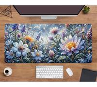 Extended Large Mouse Mat 35.4 x 15.8 x 0.12 inch, Frozen Flowers Gaming Mouse Pad, with Non-Slip Base & Stitched Edges Big Size Gaming Mousepad, Desk Mat for Desktop and Keyboard
