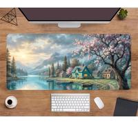 Extended Large Mouse Mat 35.4 x 15.8 x 0.12 inch, Town Villa Scenery Gaming Mouse Pad, with Non-Slip Base & Stitched Edges Big Size Gaming Mousepad, Desk Mat for Desktop and Keyboard