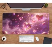 Extended Large Mouse Mat 39.3 x 19.7 x 0.08 inch, Pink Heart Gaming Mouse Pad, with Non-Slip Base & Stitched Edges Big Size Gaming Mousepad, Desk Mat for Desktop and Keyboard
