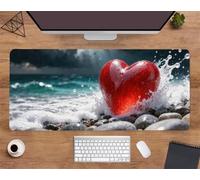 Extended Large Mouse Mat 39.3 x 19.7 x 0.08 inch, Wave of Love Gaming Mouse Pad, with Non-Slip Base & Stitched Edges Big Size Gaming Mousepad, Desk Mat for Desktop and Keyboard