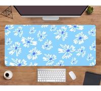 Extended Large Mouse Mat 39.3 x 19.7 x 0.12 inch, Daisy Blue Abstract Gaming Mouse Pad, with Non-Slip Base & Stitched Edges Big Size Gaming Mousepad, Desk Mat for Desktop and Keyboard
