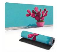 Extended Large Mouse Pad Blue Cactus Painting Big Gaming Mouse Mat XXL Non-Slip Water-Resistant Rubber Base Computer Keyboard Mat Full Desk Mousepad 3D Pattern Keyboard Mat 31.5x11.8x0.12 inch 0A0-478