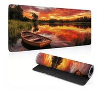 Extended Large Mouse Pad Boat Sunset Painting Big Gaming Mouse Mat XXL Non-Slip Water-Resistant Rubber Base Computer Keyboard Mat Full Desk Mousepad 3D Pattern Keyboard Mat 31.5x11.8x0.12 inch 0A0-96