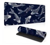 Extended Large Mouse Pad Navy Blue Fish Painting Big Gaming Mouse Mat XXL Non-Slip Water-Resistant Rubber Base Computer Keyboard Mat Full Desk Mousepad 3D Pattern 31.5x11.8x0.12 inch 0A0-188