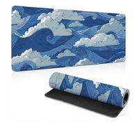 Extended Large Mouse Pad Waves Blue Painting Big Gaming Mouse Mat XXL Non-Slip Water-Resistant Rubber Base Computer Keyboard Mat Full Desk Mousepad 3D Pattern Keyboard Mat 31.5x11.8x0.12 inch 0A0-191