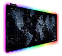 Extended RGB Gaming Mouse Mat 800x400x4mm, 17 Lighting Mode XL Extra Large Mouse Pad for gamer, Non-Slip Rubber Base and Waterproof, Keyboard Mousepad for Gaming, PC, MacBook, Laptop, Desk - World Map
