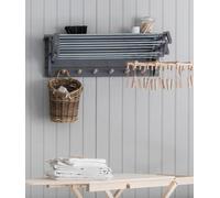 Extending Clothes Dryer, Wall Mounted Drying Rack, Shaker Charcoal Grey, Wooden Clothes Horse, Wall Hung Drying Clothes Rack, laundry Storage, Clothes Rail with Hooks