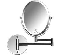 Extending Wall Mounted Bathroom Mirror for Shaving and Makeup - Double Sided 5X / 1X Magnification with 360° Rotation - 33cm Extendable Swivel Arm, Oval 17x22cm (Polished Chrome)