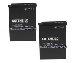 EXTENSILO 2x Battery Replacement for Nikon EN-EL12 for Camera DSLR (1000 mAh, 3.7 V, Li-Ion)