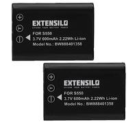 EXTENSILO 2x Battery Replacement for Olympus Li-60B for Camera DSLR (600 mAh, 3.7 V, Li-Ion)