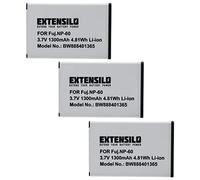 EXTENSILO 3x Battery compatible with Zennox V5000 Camera DSLR (1300 mAh, 3.7 V, Li-Ion)