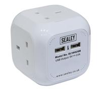 Extension Cable Cube 1.4m 4 x 230V & 2 x USB Sockets - White - Sealey EL144USB N