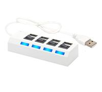 Extension Hub, High Speed Multiport Splitter Adapter, 4 Port USB 2.0 Hub extensions Cable, USB Dock, USB Extender With Lights And On/Off Power Switches For Keyboards, Laptop Pc & More. (White)