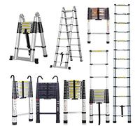 Extension Ladder 12.5ft/3.8M Telescoping Folding Ladder 1.9M/1.9M A Frame Telescopic Extendable Ladder, Collapsible Retraction Ladder Multi-Purpose for Home Loft RV, Stainless Steel 330lb Capacity