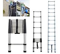 Extension Ladders 12.5FT Stainless Steel Telescopic Folding Portable Extendable Ladder 3.8M for Home or Office Use, Cleaning, Maintenance, Decoration
