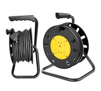 Extension Lead 15m Heavy Duty Cable Reel, 4 Socket Cord Reel UK Plug Socket with Thermal Cut-Out Protection 13A Fused Plug, Portable Power Solution for Home, Workshop, Garage, Lawn Mower