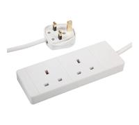Extension Lead 2 Way Gang 2 Meter Double Socket Mains Power Extension Cord 13A Fused Strip 3Pin UK Plug Power Cable Ideal For Multiple Appliances Of Home & Office (White)