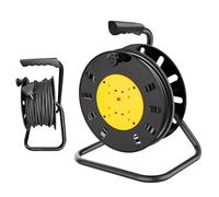 Extension Lead 25m Heavy Duty Cable Reel, with 4 Socket, 13A Fused Plug, Thermal Cut Out, Wind Handle, Metal Frame, Portable Extension Cord Retractable for Garden, Workshop, DIY, Black