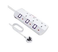 Extension Lead 3 Way Switches Plug Extension with 2M Cable, Multi Socket Home Electronics, Mountable Power Strip, White