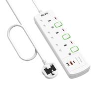 Extension Lead 3M, BEVA Switched Extension Socket with 3 Way Outlets and 3 USB Ports, 3 Metre Extension Cable, Wall Mountable 13A 3250W UK Power Strip for Home Office