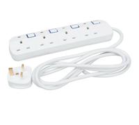 Extension Lead 4 Way Switches Plug Extension with 2M Cable Mult Socket