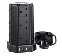 Extension Lead 5M, [13A 3250W] 12 Way Tower Extension Lead Multi Plug Extension Sockets with 4 USB Slots, Surge Protector Extension Cable 5M for Home, Office, Kitchen