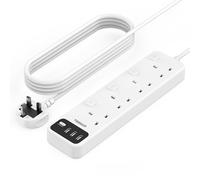 Extension Lead 5M with 3 USB Slots, TESSAN 4 Way Multi Plug Extender, Extension Cable with Switches, Multiplug Socket UK 3250W for Home Office School Supplies
