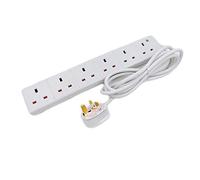 Extension Lead 6 Way 2M, Surge Protection Power Strip, Wall Hanging Extension Cable, Power Adaptor With UK Plug, Extension Cord, Wall Mountable for Home, Office, and More