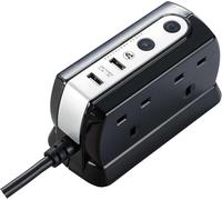 Masterplug Heavy Duty 4-Socket Surge Protected Extension Lead with 2 USB Ports, 2m, Black
