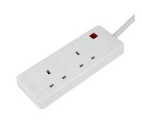 EXTENSION LEAD CABLE ELECTRIC UK MAINS POWER PLUG SOCKET SWITCH 1/2/4/6 GANG WAY (White - 2 Gang - 5m Cable)