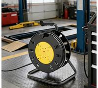 Extension Lead Cable Reel 15m, 4 Gang Outdoor Socket, Thermal Cut Out Safety, Heavy Duty Portable Reel with 13A Fused UK Plug for Garden & Workshop