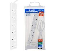 Extension Lead Cord - Uk Cable Electric Mains Power 1 2 3 4 6 8 10 Gang Way Surge Protected Tower 3 Pin Multi Socket Plug Amp Switched Reels Indoor Outdoor Heavy Duty Usb (6 Way 2M Lead)